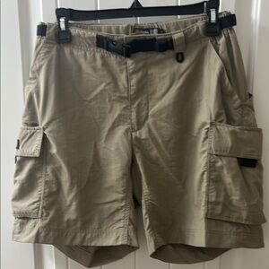REI Shorts Women Size 8 Beige Cargo Belted Sahara Outdoor Hiking Shorts UPF 50